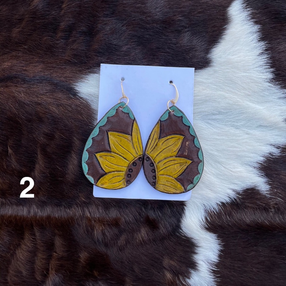 Hand Tooled Leather Earrings